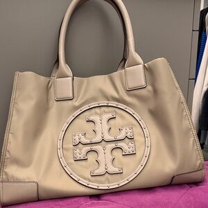 Tory Burch Neutral Beige Logo Tote